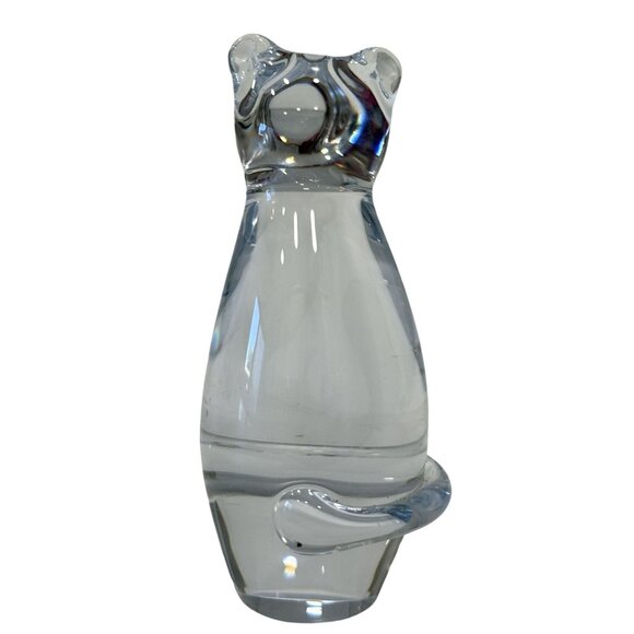 Clear Glass Cat Figurine Paperweight 4.5" Elegant Home/Office Decor Handcrafted - Picture 2 of 4
